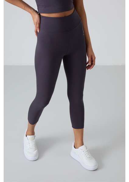 Antrasit Yüksek Bel Kapri-Crop Atlet Slim Fit Kadın Tayt Takım - 95284