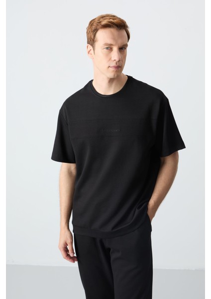 Siyah Pamuklu Kalın Yumuşak Dokulu Oversize Fit Basic Erkek Eşofman Takım - 85261
