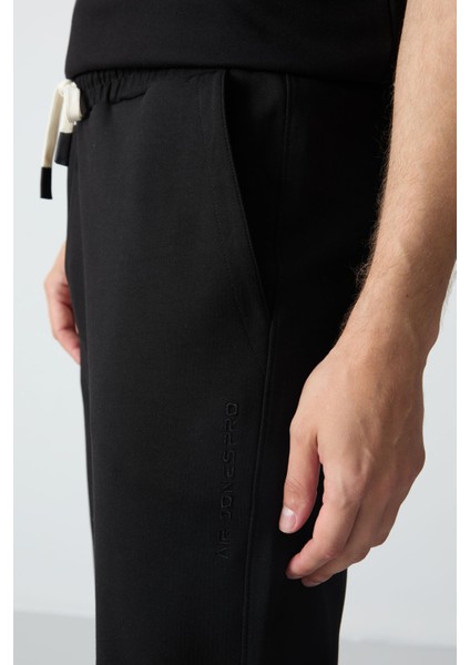 Siyah Pamuklu Kalın Yumuşak Dokulu Oversize Fit Basic Erkek Eşofman Takım - 85261