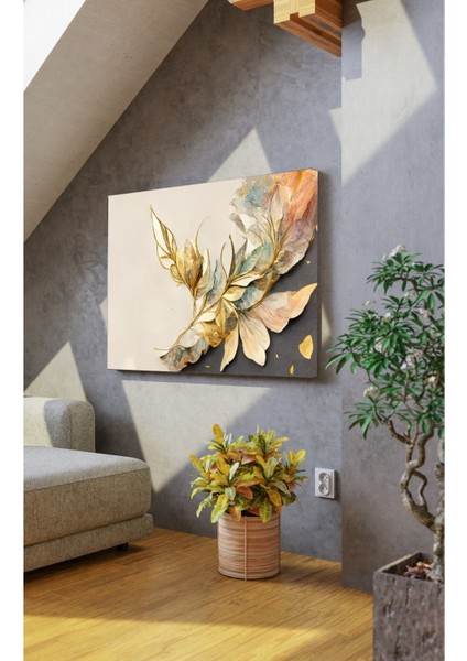 Çiçekler Altın Gri Yarım Dekoratif Kanvas Tablo fiyatları