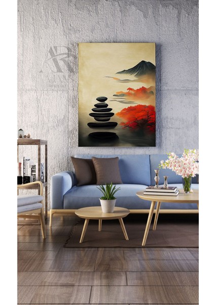 Çakıl Taşı ve Dağ Dekoratif Kanvas Tablo