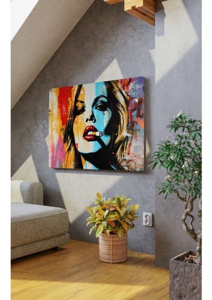 Renkli Tasarım Kadın Fırça Izleri Dekoratif Kanvas Tablo