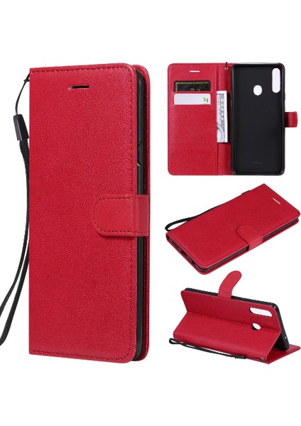 Samsung Galaxy A20S Yüksek Kalite Deri Klasik Düz Renk Için Flip Case (Yurt Dışından)