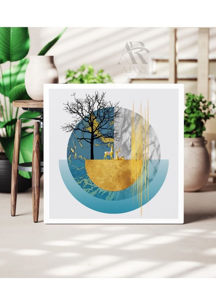 Daireler Içinde Altın Geyik Boho Tarzi Dekoratif Kanvas Tablo