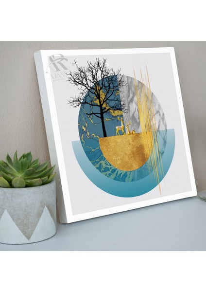 Daireler Içinde Altın Geyik Boho Tarzi Dekoratif Kanvas Tablo fiyatları