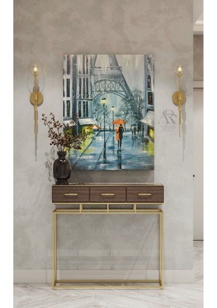 Paris Sokakları Yağmurda Yürüyen Çift Dekoratif Kanvas Tablo fiyatları