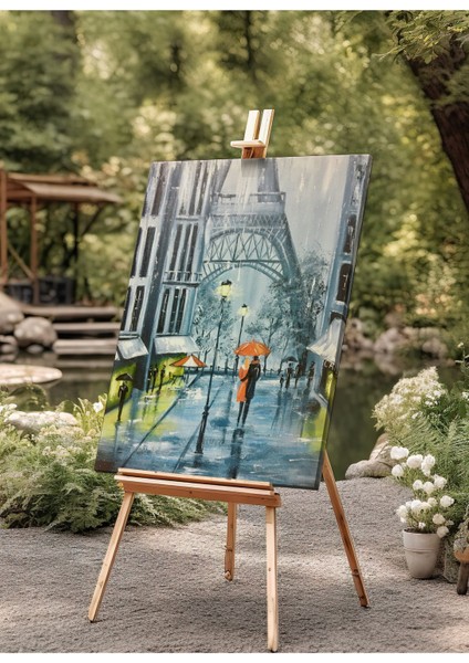 Paris Sokakları Yağmurda Yürüyen Çift Dekoratif Kanvas Tablo fırsatları