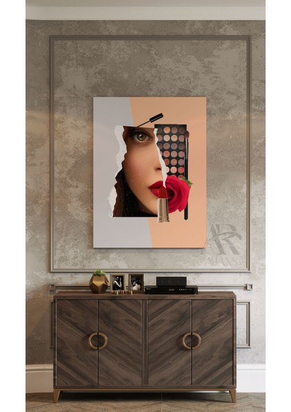 Kadın Makeup Collage Dekoratif Kanvas Tablo