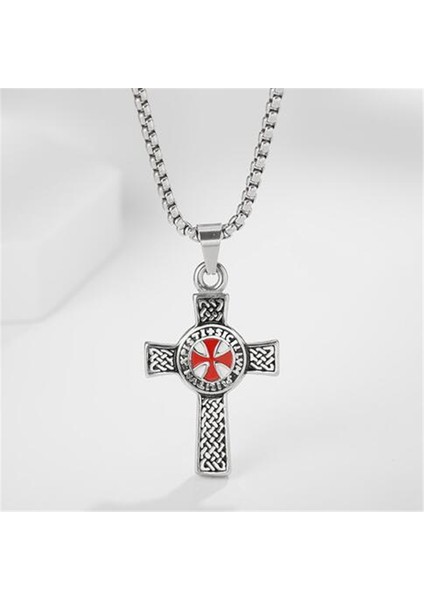 AL19778-ALTIN Vintage Punk Templar Kırmızı Şövalye Çapraz Kolye Kolye Erkekler Için On Muska Takı (Yurt Dışından)