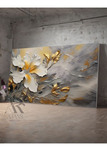 Tasarım Beyaz Çiçek Dekoratif Kanvas Tablo