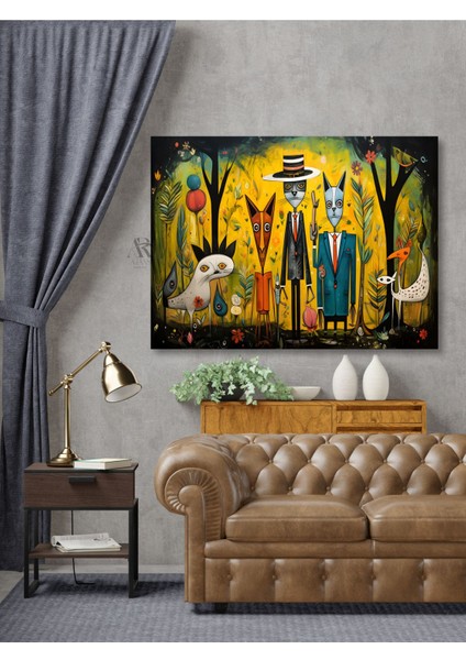 Çocuk Çizimi Konseptli Figüratif Hayvan Ailesi Dekoratif Tablo