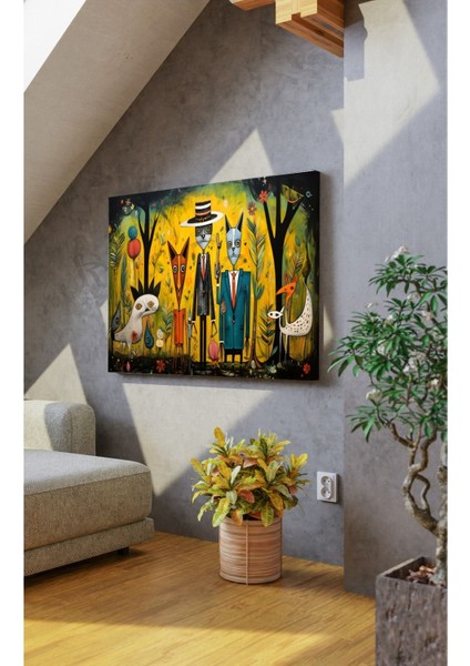 Çocuk Çizimi Konseptli Figüratif Hayvan Ailesi Dekoratif Tablo fiyatları