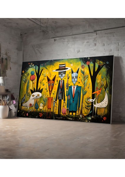 Çocuk Çizimi Konseptli Figüratif Hayvan Ailesi Dekoratif Tablo modelleri