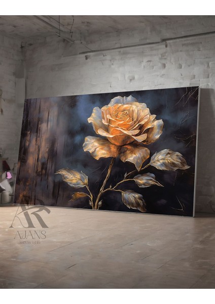 Altın Rengi Gül Dekoratif Kanvas Tablo