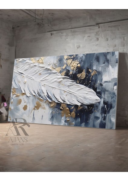 Yaprak Tasarım Mavi Beyaz Dekoratif Kanvas Tablo