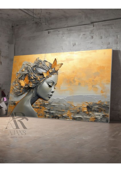 Kelebek Detaylı Kadın Dekoratif Kanvas Tablo