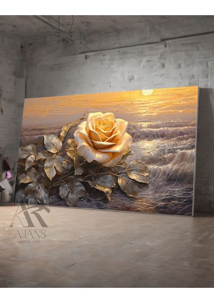 Dalgaların Arasında Dekoratif Gül Kanvas Tablo