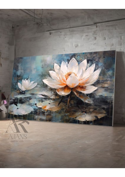 Beyaz Lotus Çiçeği- Su Lalesi Dekoratif Kanvas Tablo