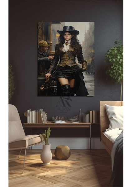 Steampunk Moda Kadını Kanvas Tablo