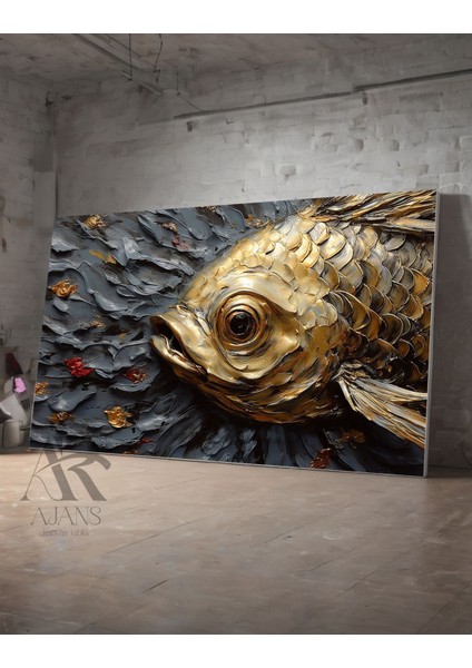 Balık Yağlı Boya Çizimi Fırça Görünümü Dekoratif Kanvas Tablo