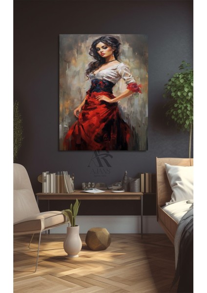Kırmızı Etekli Çingene Kızı Kanvas Tablo