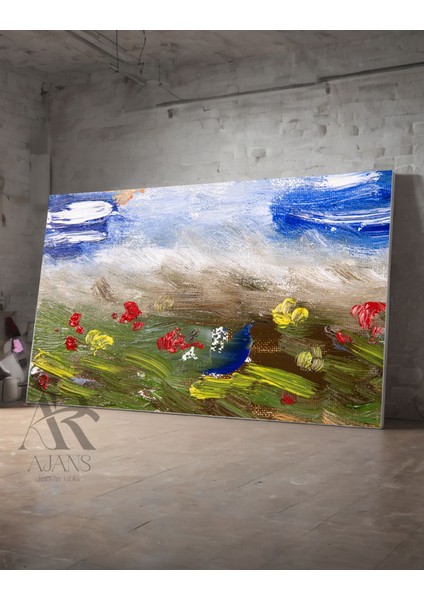 Renkli Fırça Çizimli Çiçek Görünümü Kanvas Tablo