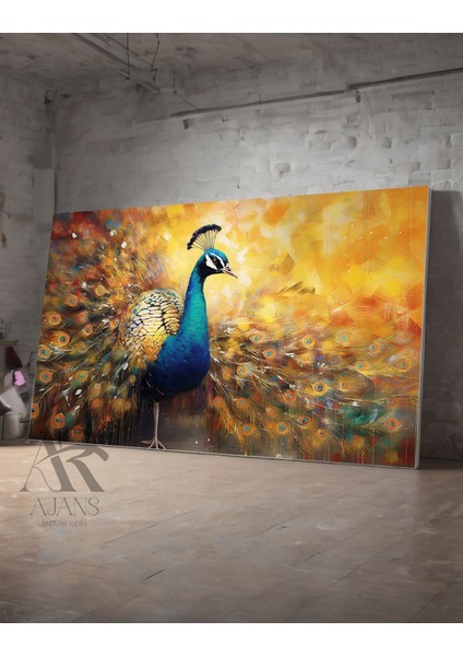 Tavuş Kuşu Yağlı Boya Görünümlü Kanvas Tablo