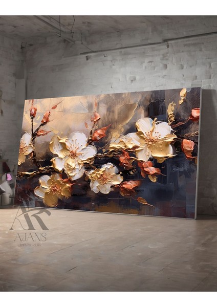 Turuncu Tonlarında Dalında Çiçek Dekoratif Kanvas Tablo