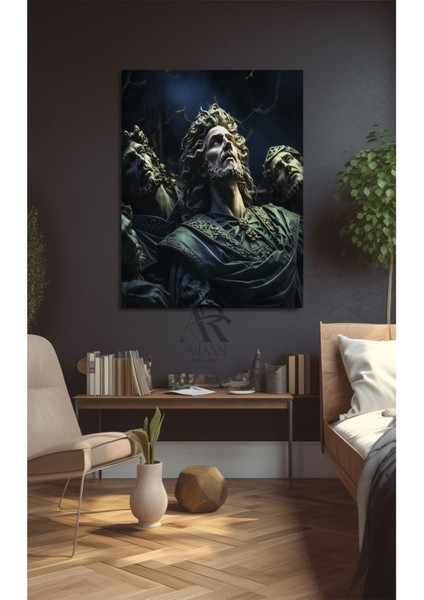 Gözyüzüne Bakan 3 Heykel Adam Kanvas Tablo