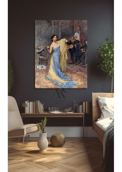 Mavi Elbiseli Şarkı Söyleyen Kanvas Tablo