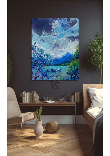 Mavi Ağaç ve Gökyüzü Birleşimi Kanvas Tablo