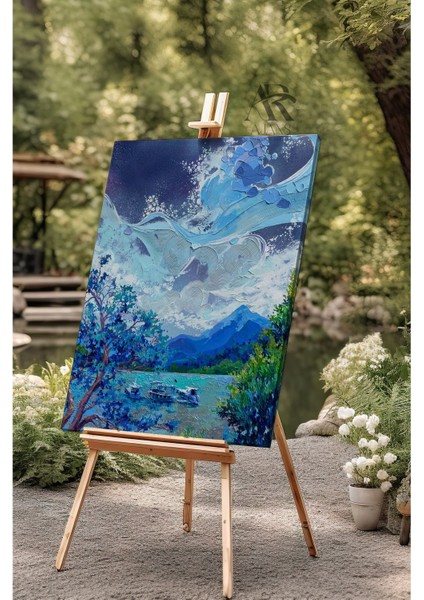 Mavi Ağaç ve Gökyüzü Birleşimi Kanvas Tablo fiyatları