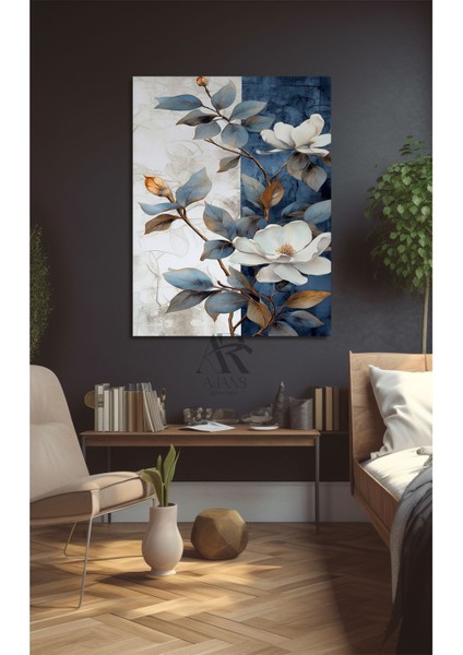 Mavi- Beyaz Tonlu Çiçekler Kanvas Tablo