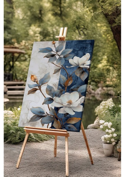 Mavi- Beyaz Tonlu Çiçekler Kanvas Tablo fiyatları