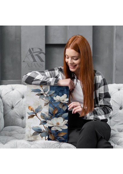 Mavi- Beyaz Tonlu Çiçekler Kanvas Tablo modelleri