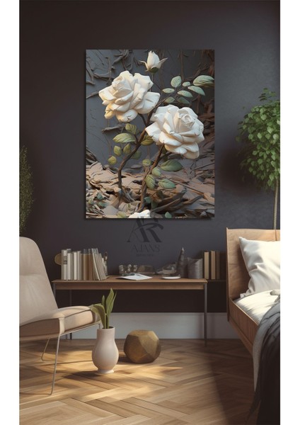 Güllerin Ahengi Beyaz Kanvas Tablo
