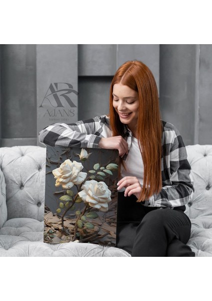 Güllerin Ahengi Beyaz Kanvas Tablo modelleri