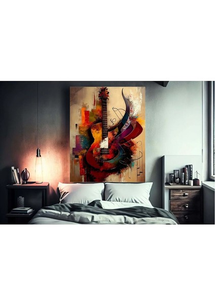 Boyalı Gitar Tablosu Gençler Için Kanvas Tablo