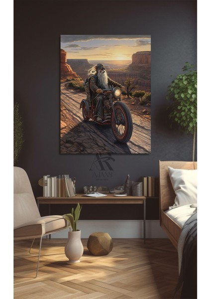Kanyonlarda Motorsiklet Ile Gezen Adam Kanvas Tablo