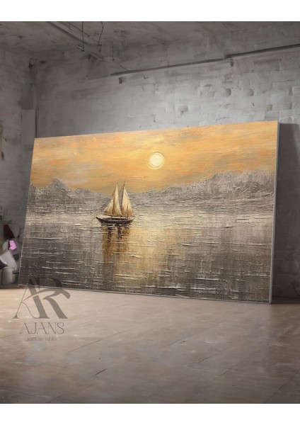 Yelkenli Gemi Yağlı Boya Görünümlü Kanvas Tablo
