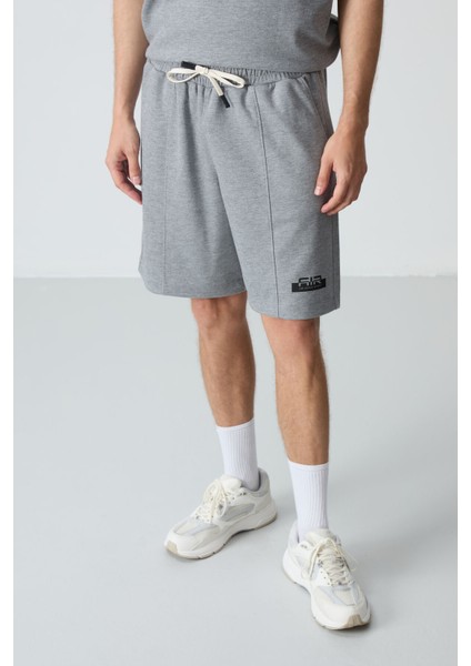 Gri Melanj Pamuklu Kalın Yumuşak Dokulu Oversize Fit Basic Erkek Şort Takım - 85259 fiyatları