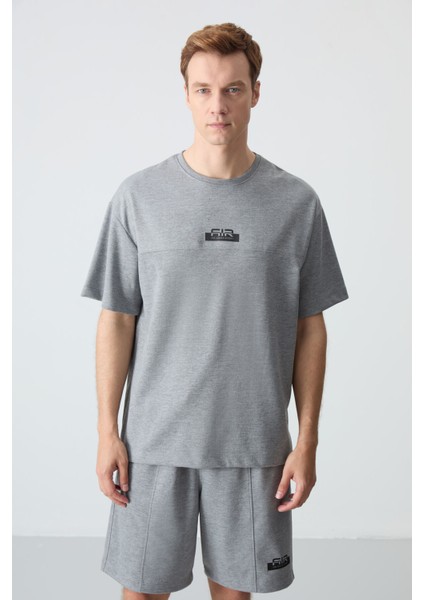 Gri Melanj Pamuklu Kalın Yumuşak Dokulu Oversize Fit Basic Erkek Şort Takım - 85259 modelleri