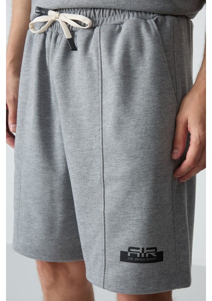 Gri Melanj Pamuklu Kalın Yumuşak Dokulu Oversize Fit Basic Erkek Şort Takım - 85259 fırsatları