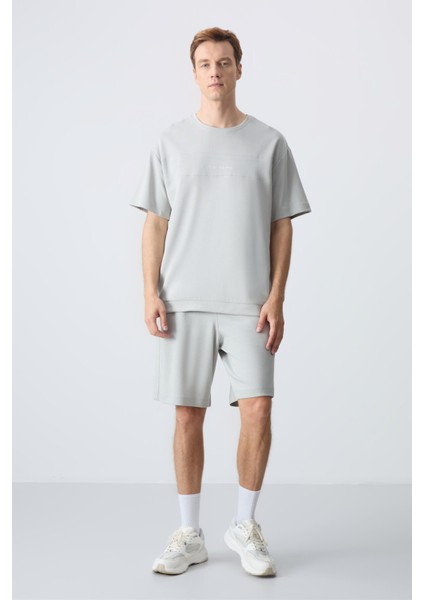 Taş Pamuklu Kalın Yumuşak Dokulu Oversize Fit Basic Erkek Şort Takım - 85257