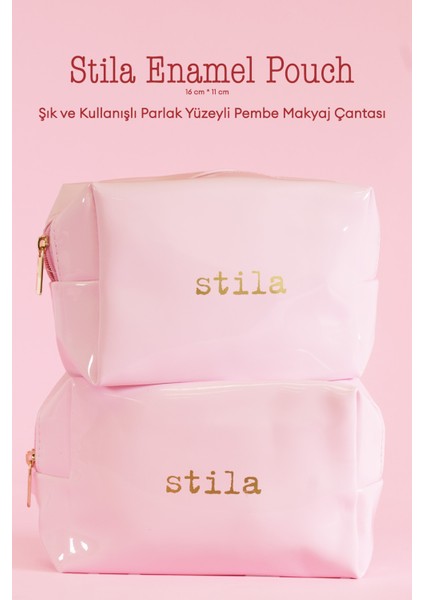 Şık ve Kullanışlı Parlak Yüzeyli Pembe Makyaj Çantası Stila Enamel Pouch (Pink)