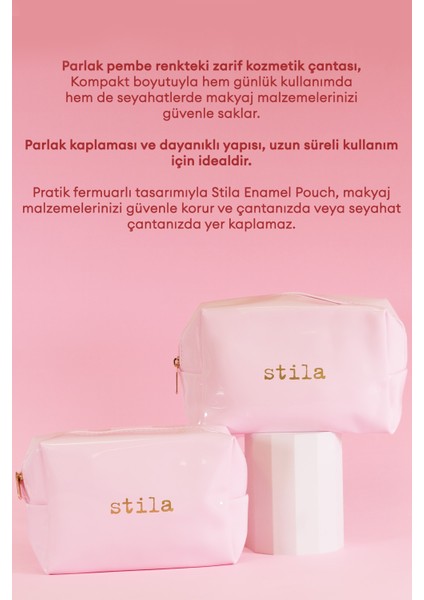 Şık ve Kullanışlı Parlak Yüzeyli Pembe Makyaj Çantası Stila Enamel Pouch (Pink)