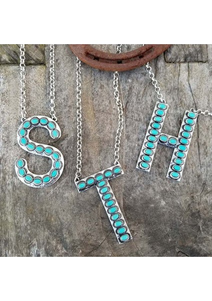 Ww Vintage Kakma Turkuaz Kolye Kolye Küpe Setı 26 Harf Kolye Kadınlar Için Takı Nişan Hediyesi (Yurt Dışından) fiyatları