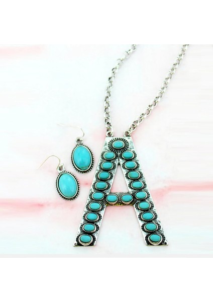 Ww Vintage Kakma Turkuaz Kolye Kolye Küpe Setı 26 Harf Kolye Kadınlar Için Takı Nişan Hediyesi (Yurt Dışından) fırsatları