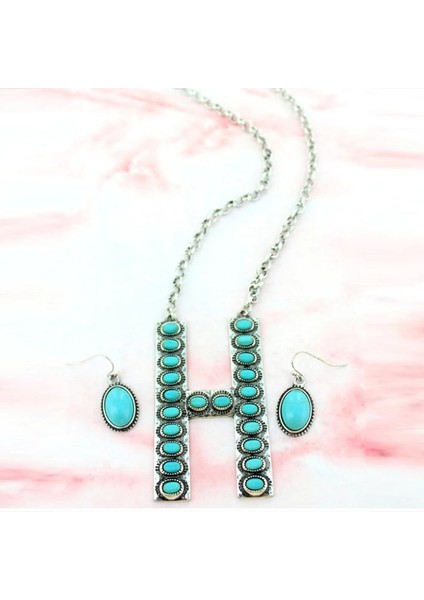 Ww Vintage Kakma Turkuaz Kolye Kolye Küpe Setı 26 Harf Kolye Kadınlar Için Takı Nişan Hediyesi (Yurt Dışından) indirimleri