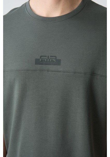 Haki Pamuklu Kalın Yumuşak Dokulu Oversize Fit Basic Erkek Şort Takım - 85259